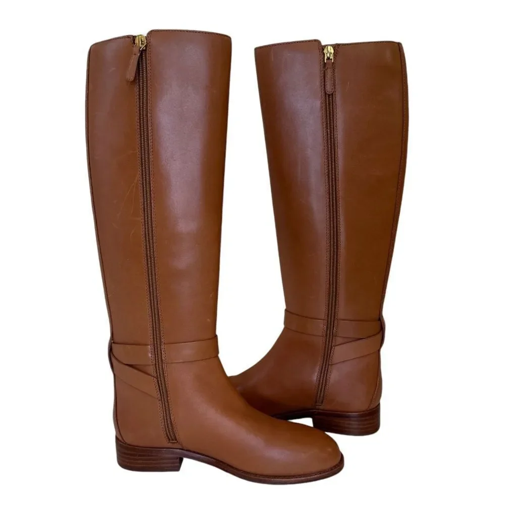 TORY BURCH Brooke Riding Boot Tan Calf Leather NEW - Picture 6 of 13